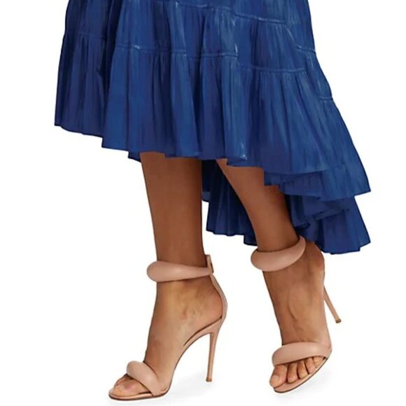 New Cinq à Sept Nina Tiered Satin Blue Eclipse Cocktail Midi Dress NWT Size 4 - Picture 3 of 11